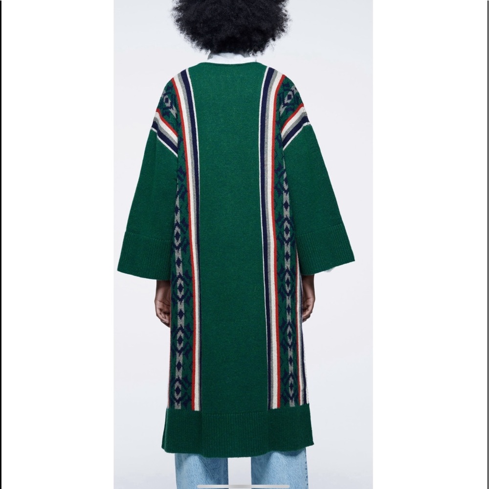 Wool blend green jacquard long tunic sweater - Picture 6 of 15